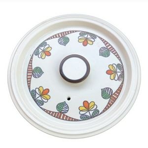 FLAME CHEF Vintage Stoneware MCM Floral Pot Lid/TrivetVintage. EUC!